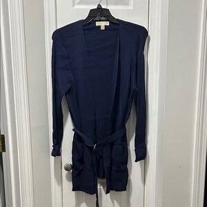 Michael Kors Navy Blue Long Open Cardigan with Belt